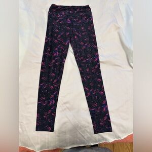 LuLaRoe Gray Leggings with Pink and Blue Floral Design